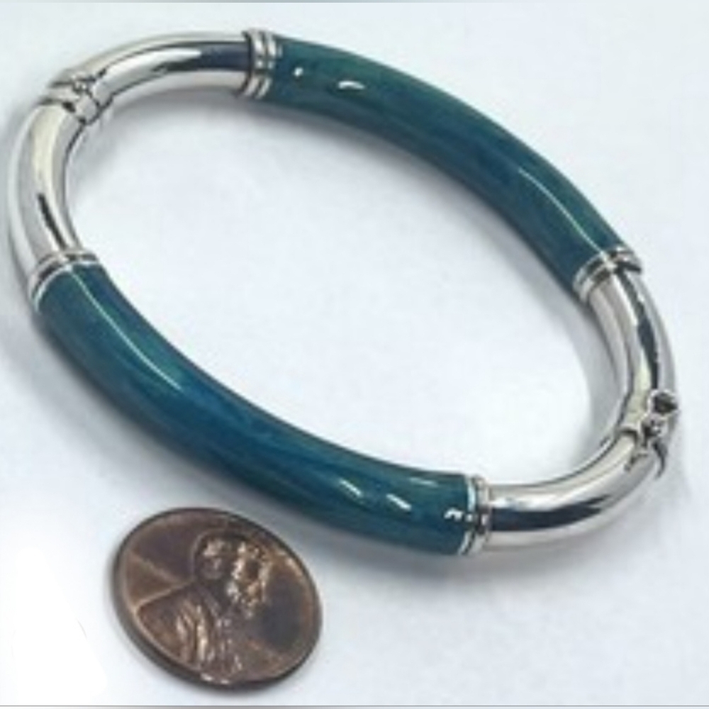 Milor Italy Green Enamel Sterling Silver Bangle Bracelet 925 - Picture 2 of 8